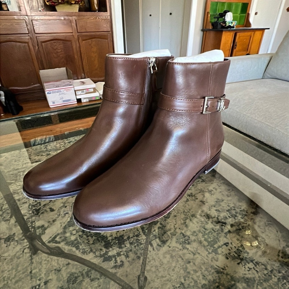 Lauren Ralph Lauren Margo Ankle Boots Women's 8.5B Brown Leather Buckle - Picture 3 of 9